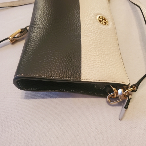 TORY BURCH Perry White Deep Blue Black Colorblock Pebbled Leather Crossbody Bag - Picture 6 of 14